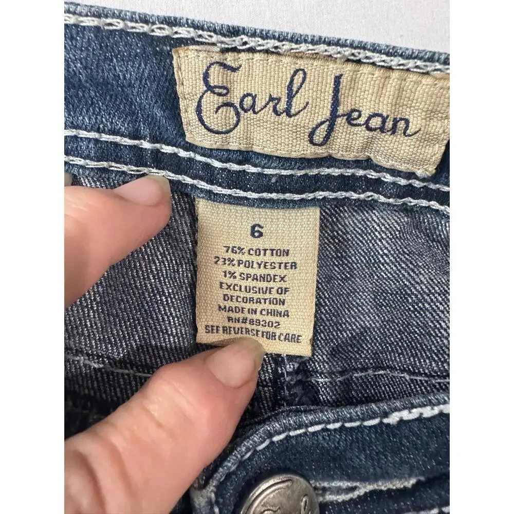 Earl Jean Medium‎ Wash Rolled Hem 5-Pocket Capri Jeans Womens Size 6